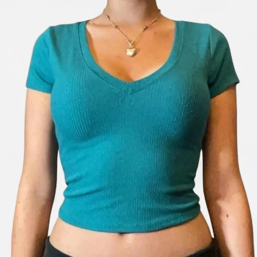 Brandy-melville Women's Blue and Green Crop-top